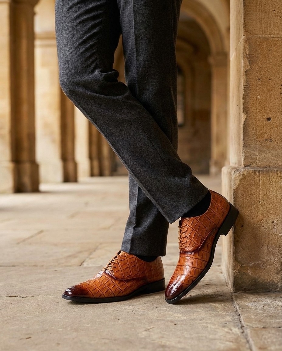 Full-Grain Leather Oxford Shoes with Embossed Texture