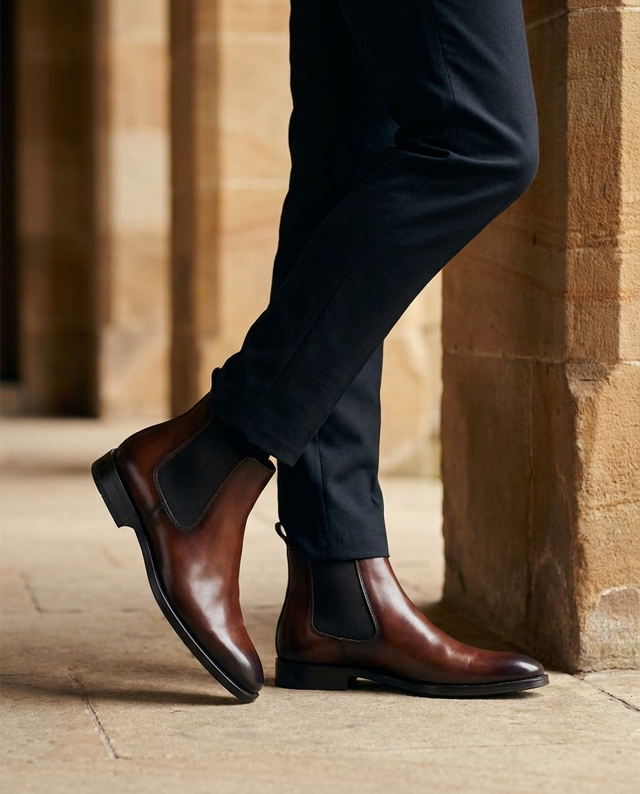 Burnished Leather Boots with Almond Toe