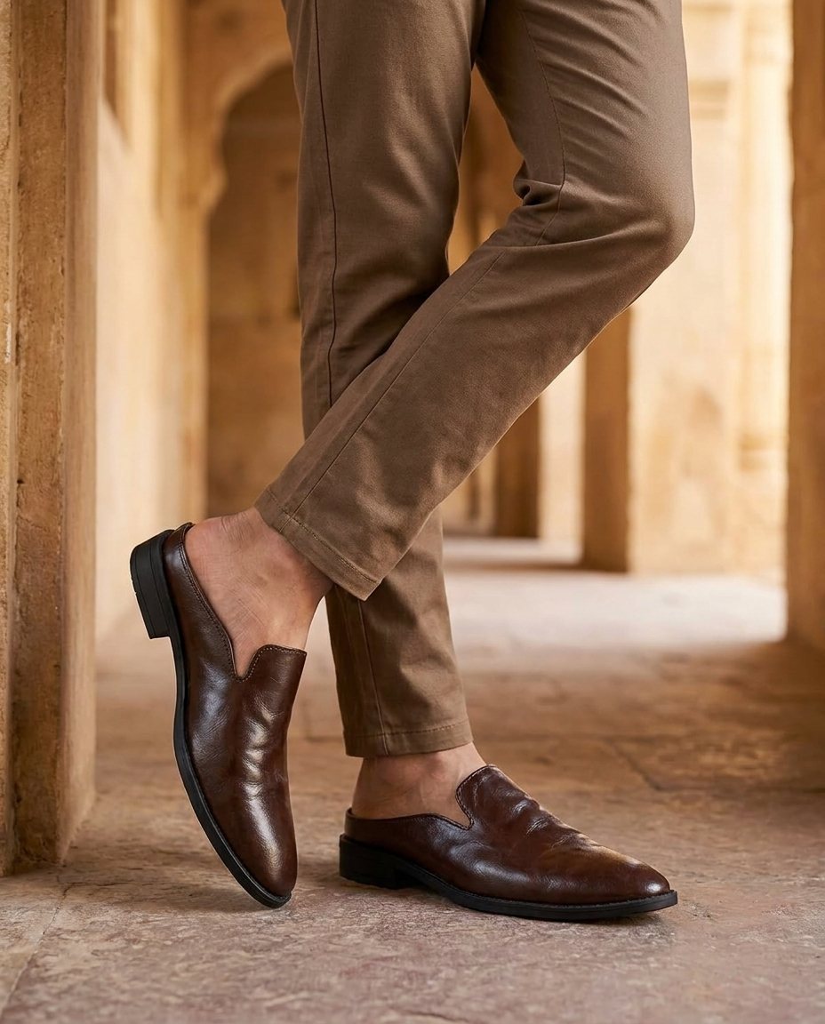 Cowhide Leather Mules with Patina Finish