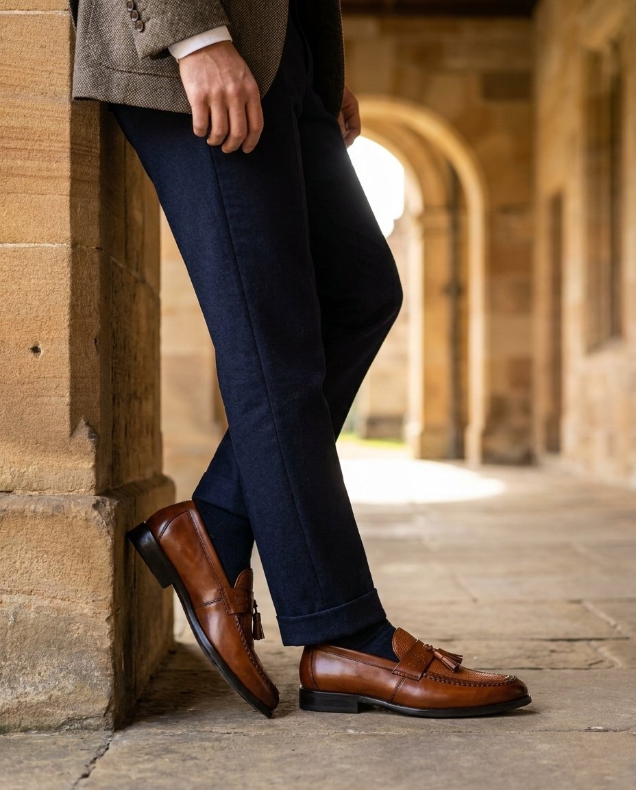 Polished Leather Loafers with Hand-Stitched Detail