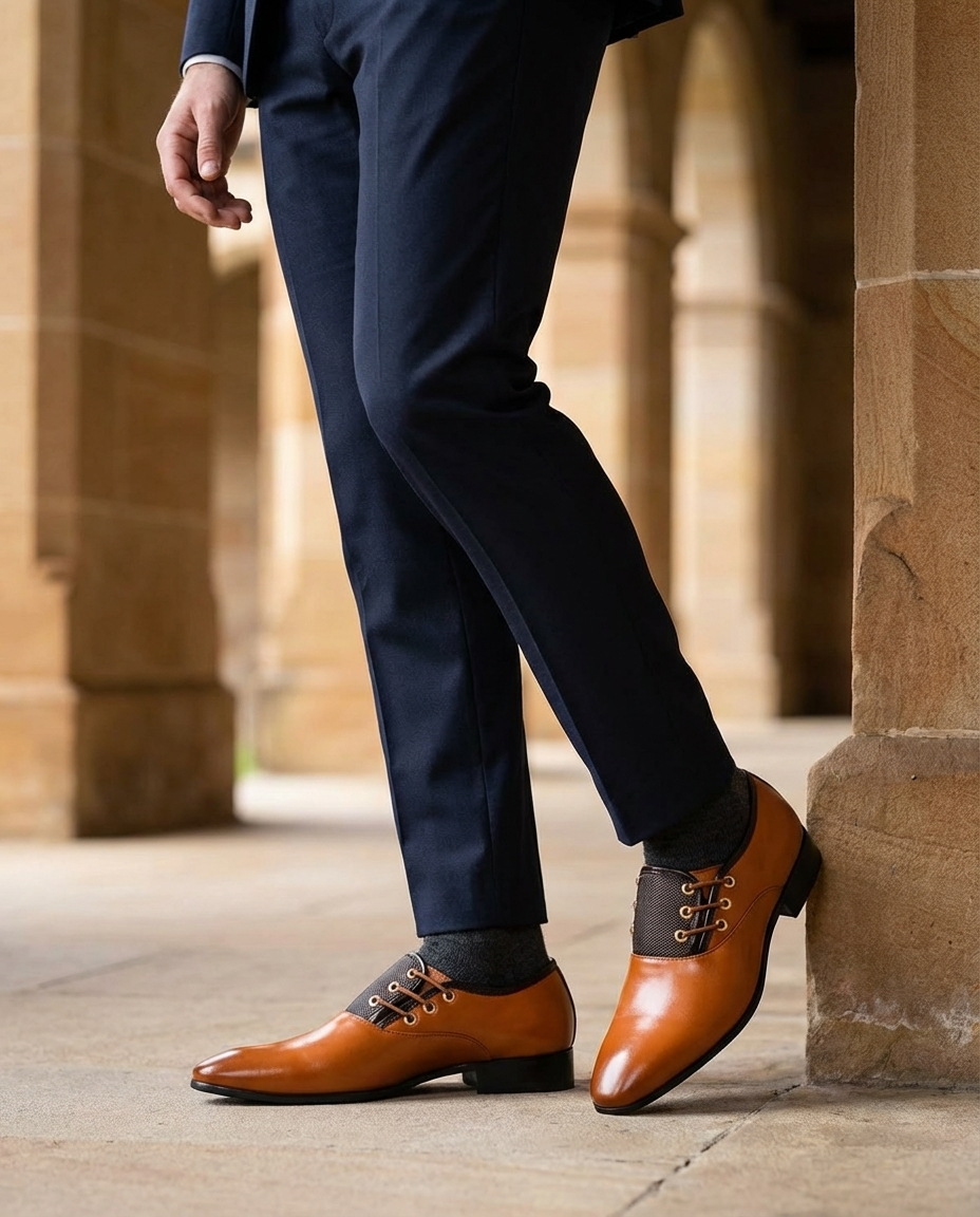 Cowhide Leather Oxford Shoes with Woven Detail
