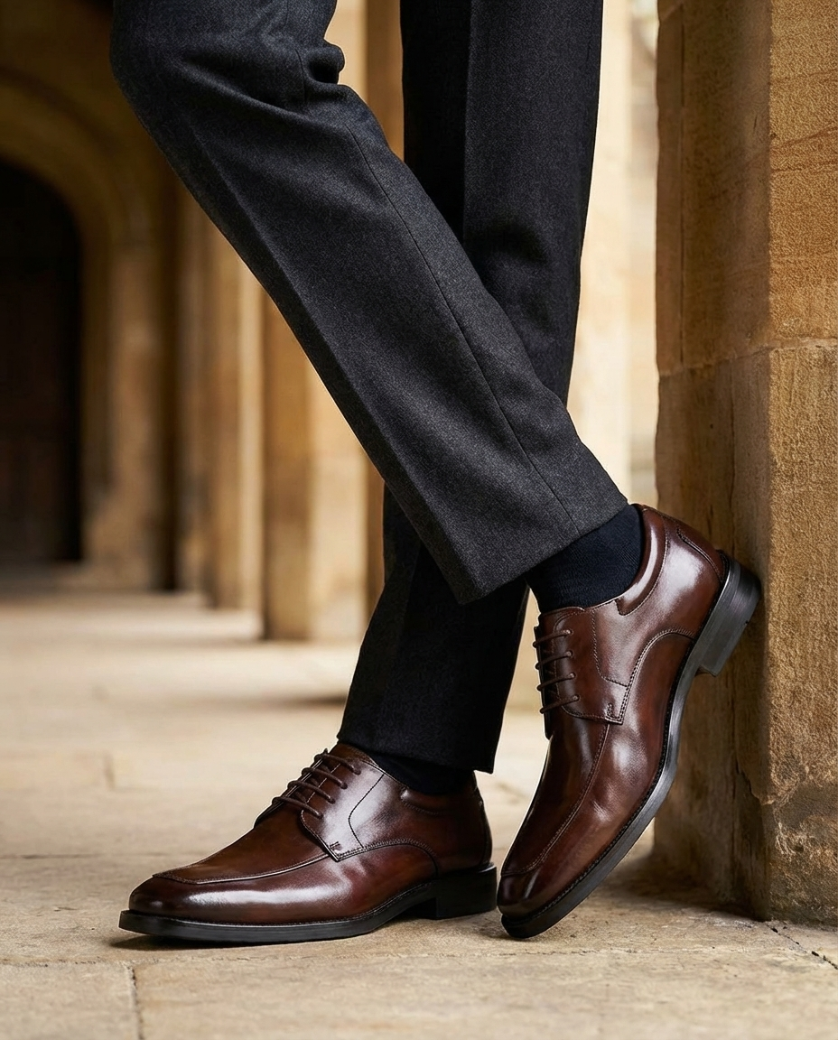 Polished Leather Derby Shoes with Lace-Up Closure