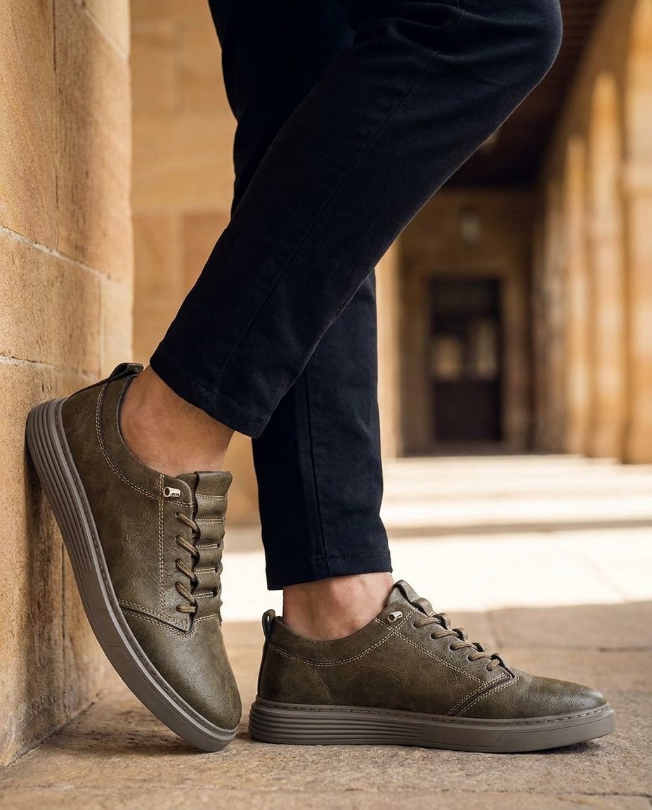 Distressed Leather Sneakers with Reinforced Stitching