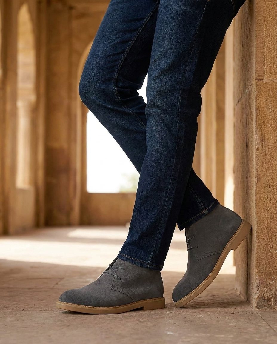 Suede Leather Chelsea Boots with Lace-Up Closure