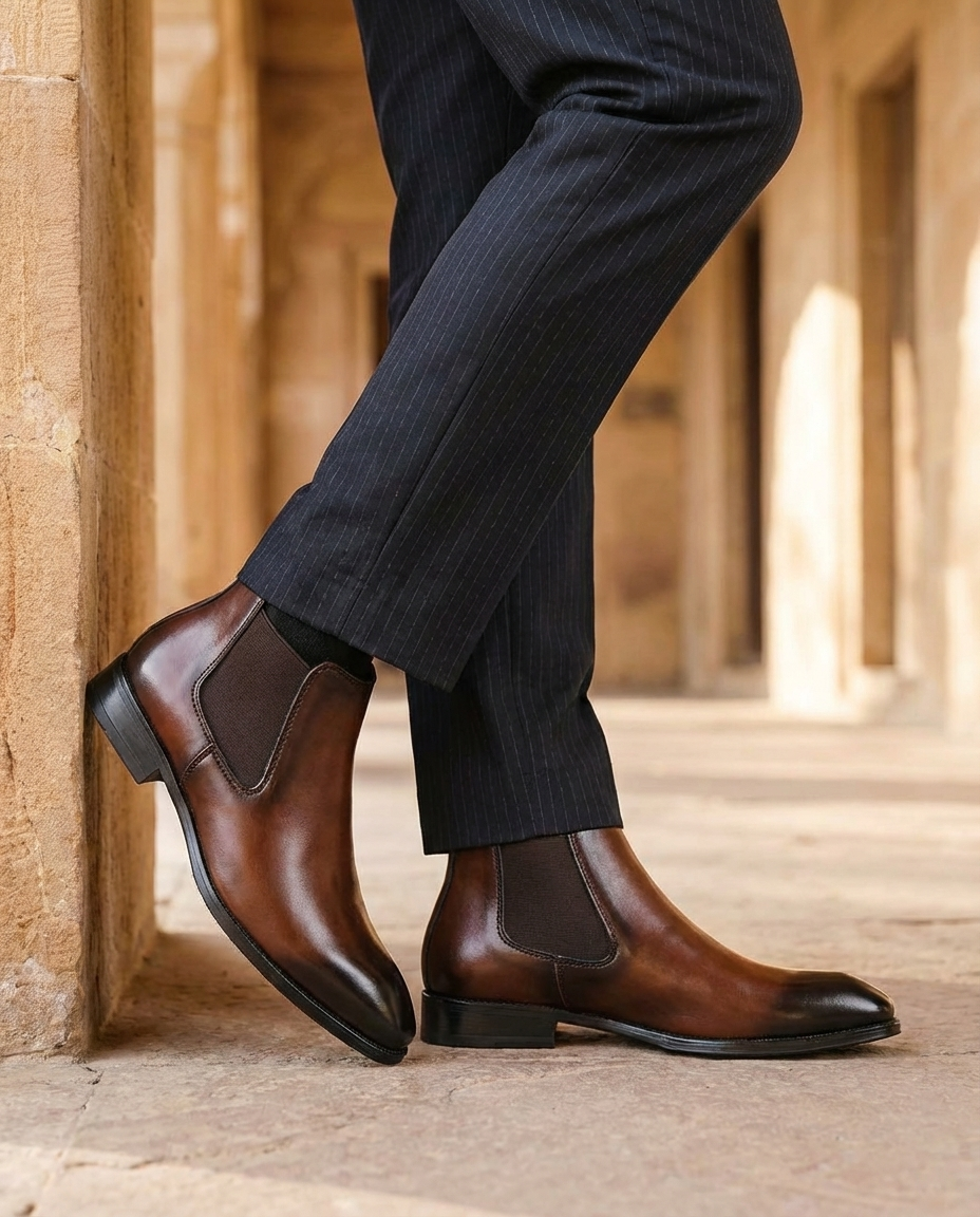 Full-Grain Leather Chelsea Boots with Elastic Side Panels and Patina Finish