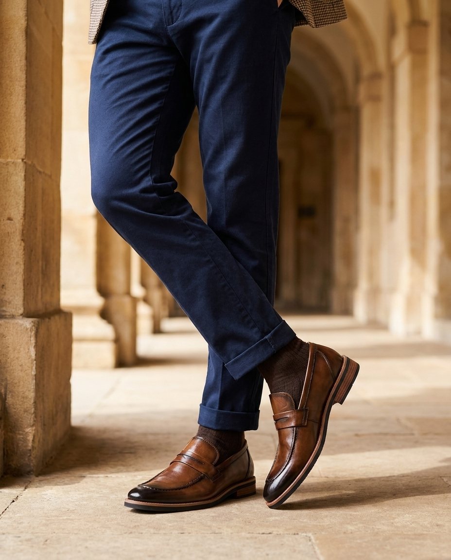 Burnished Full-Grain Leather Loafers with Cushioned Insole