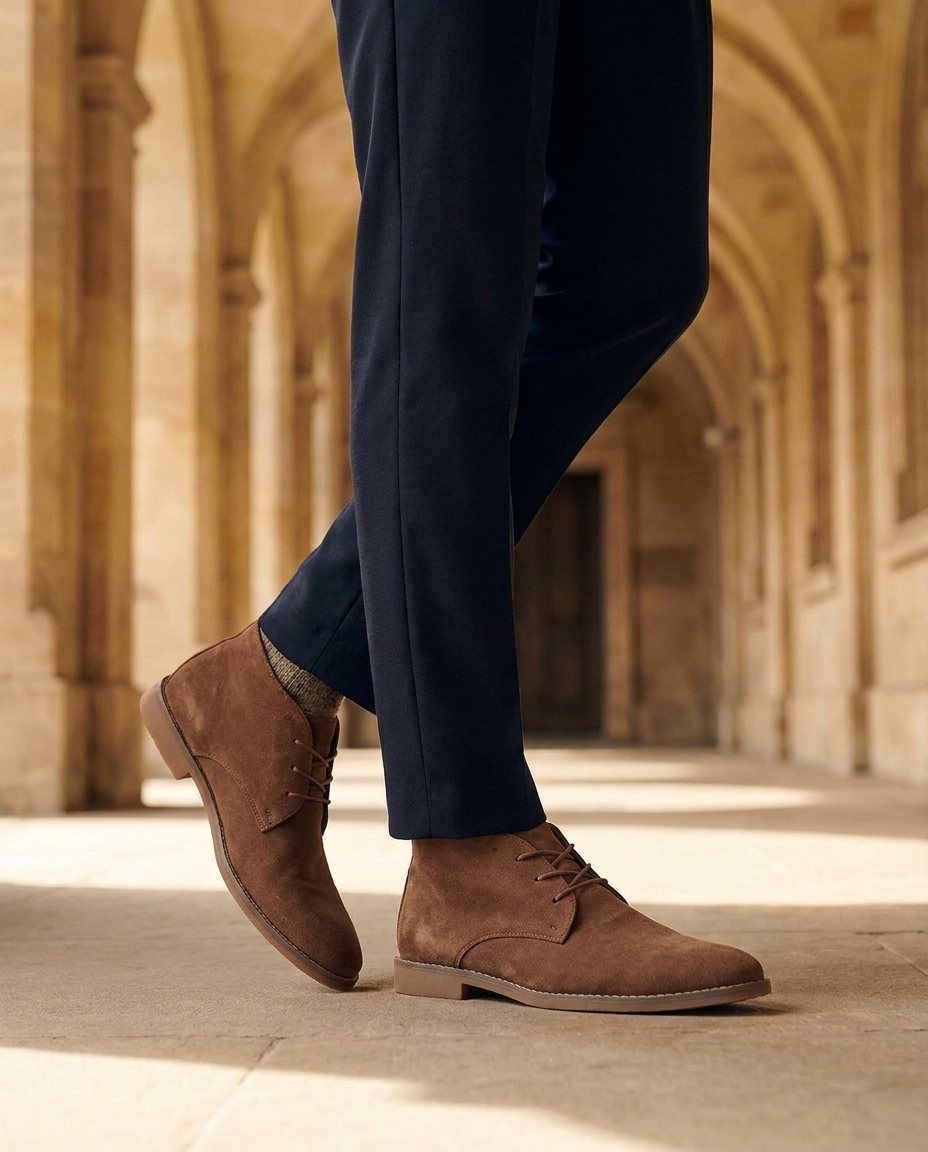 Suede Leather Ankle Boots with Lace-Up Closure