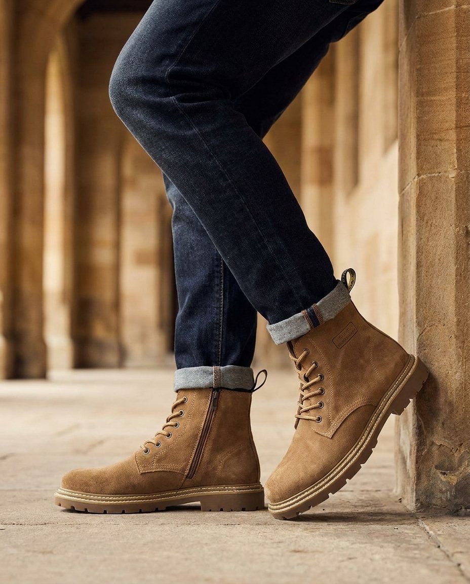 Suede Leather Boots with Reinforced Stitching