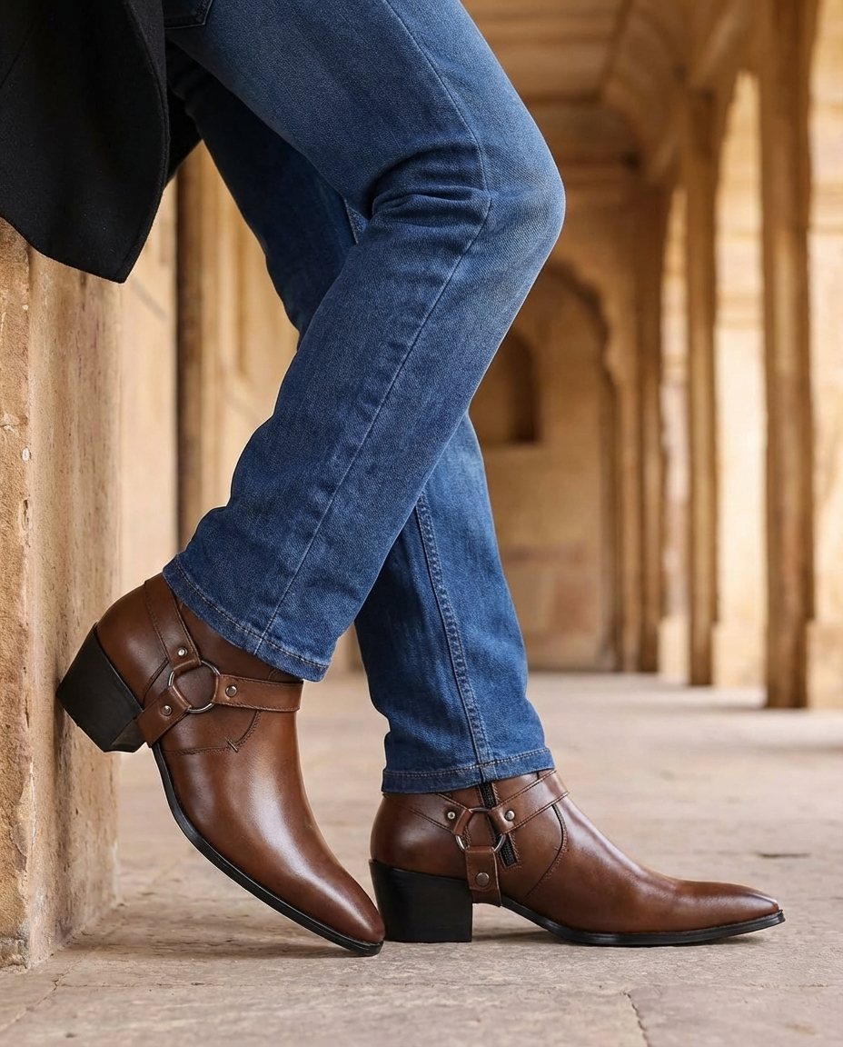 Polished Leather Ankle Boots with Reinforced Stitching
