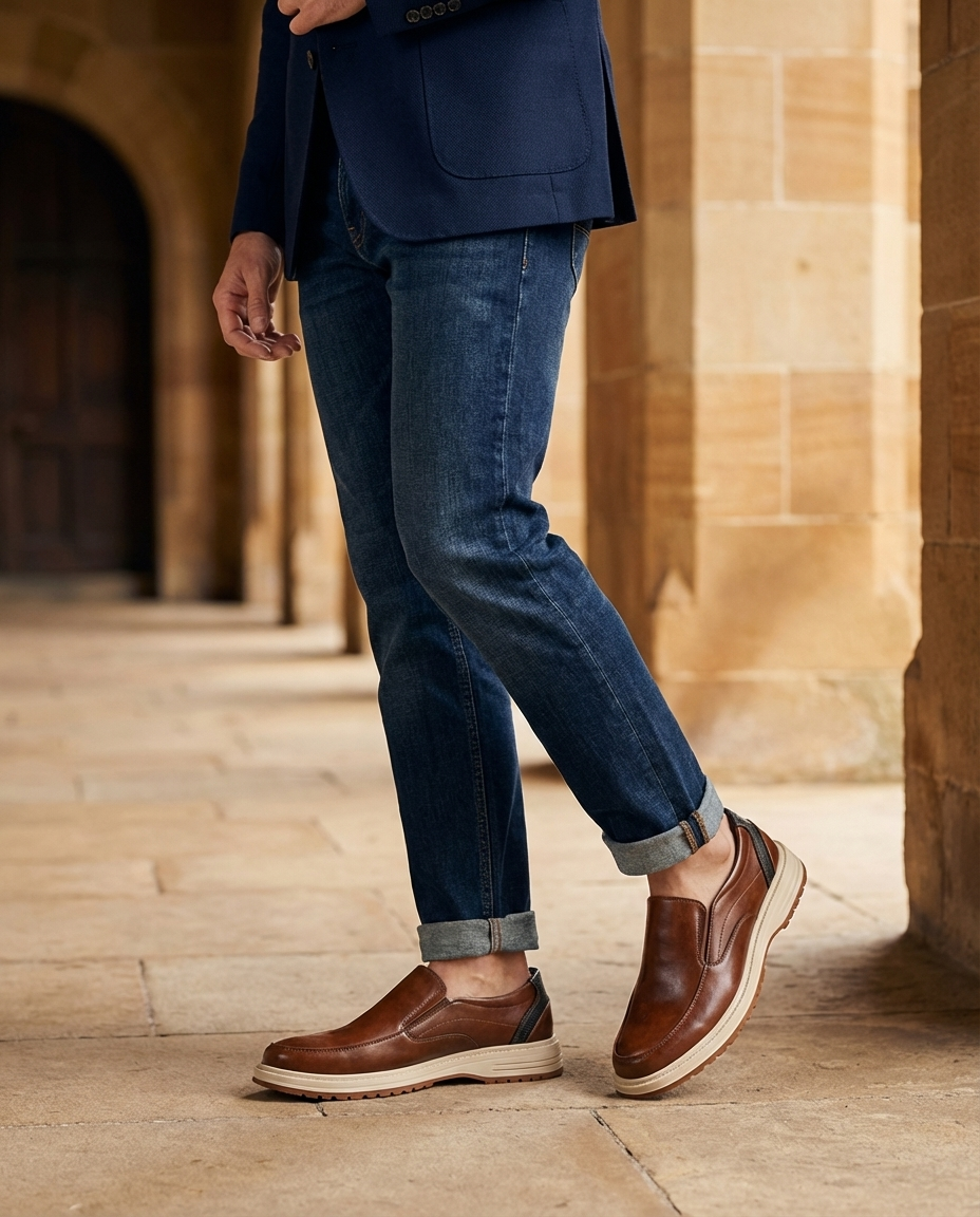 Polished Leather Loafers with Moc-Toe Stitching