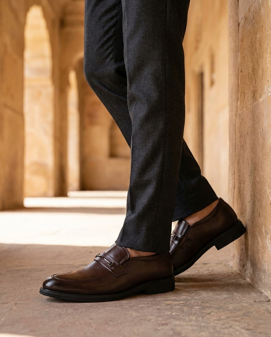Polished Leather Loafers with Slip-Resistant Tread