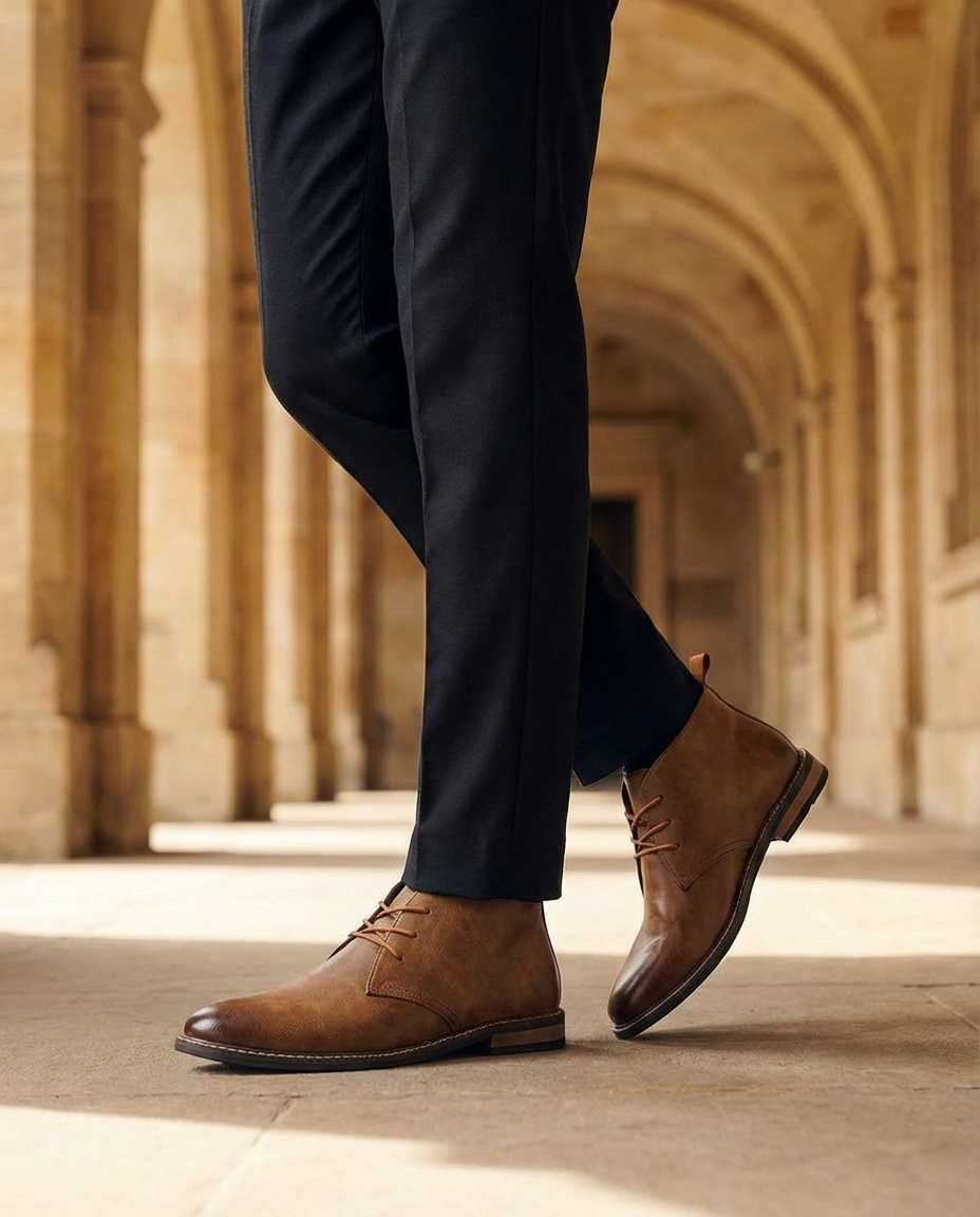 Full-Grain Leather Chukka Boots with Rubber Sole