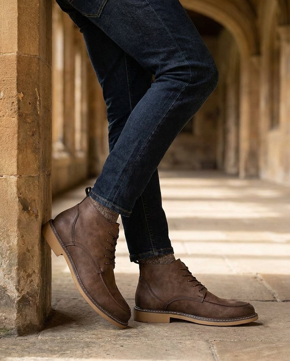 Leather Ankle Boots with Moc-Toe Stitching