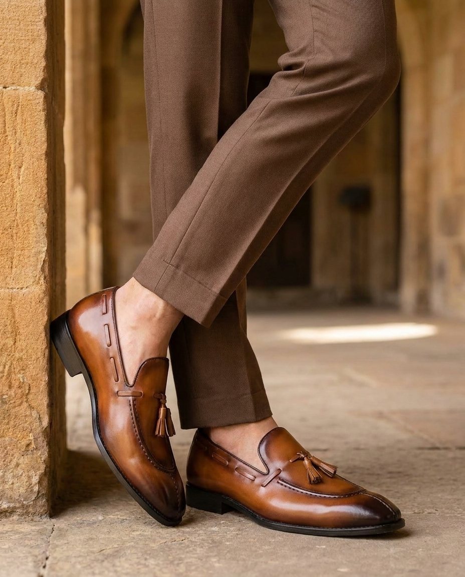 Burnished Leather Loafers with Reinforced Stitching