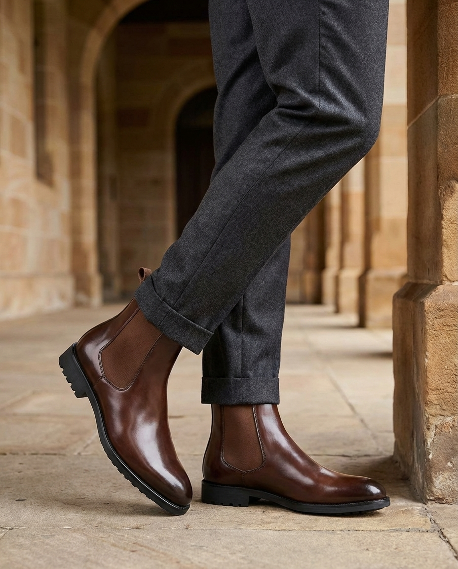 Polished Leather Chelsea Boots with Patina Finish