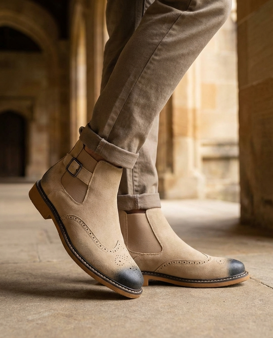 Polished Leather Chelsea Boots with Patina Finish