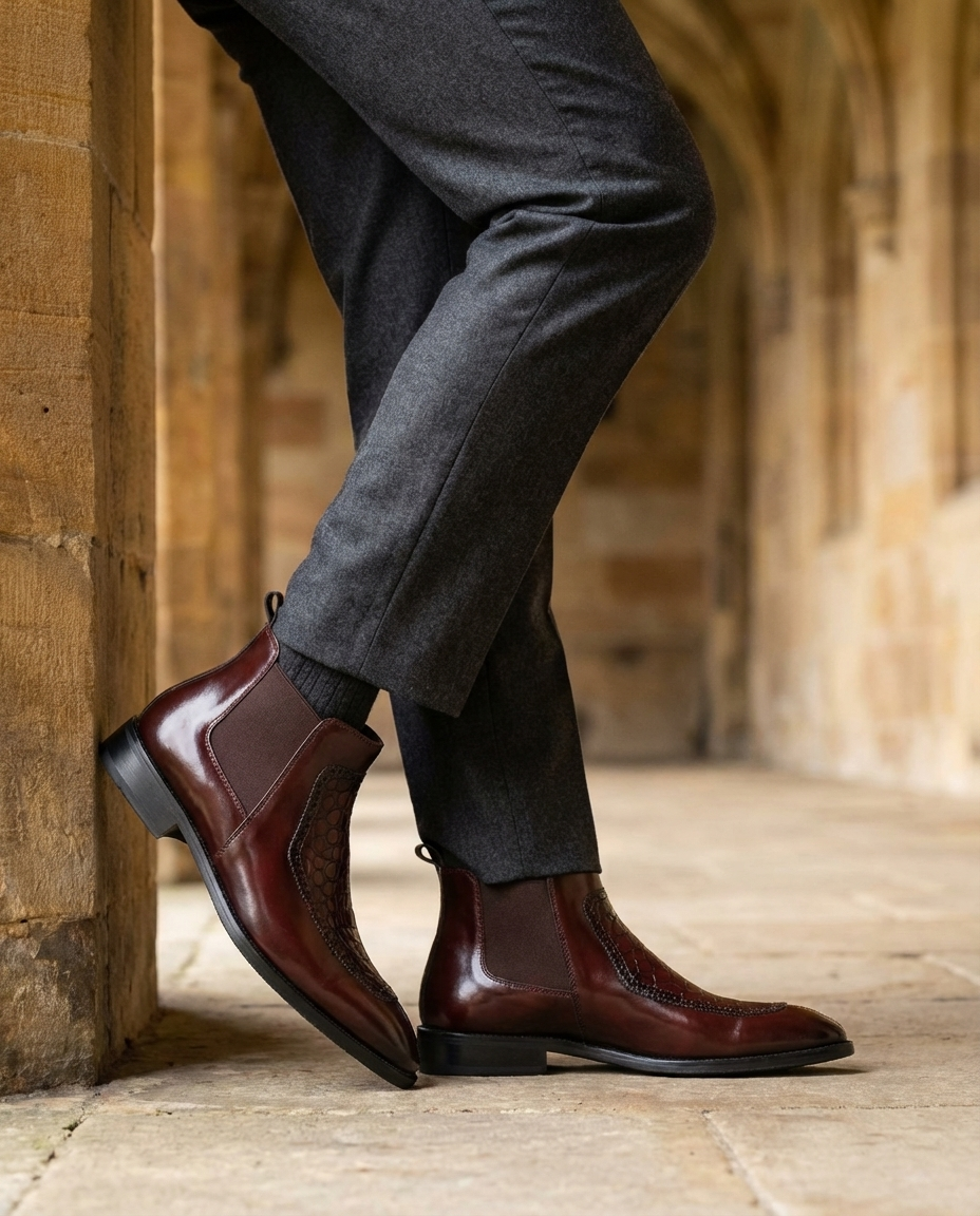 Cowhide Leather Chelsea Boots with Elastic Side Panels