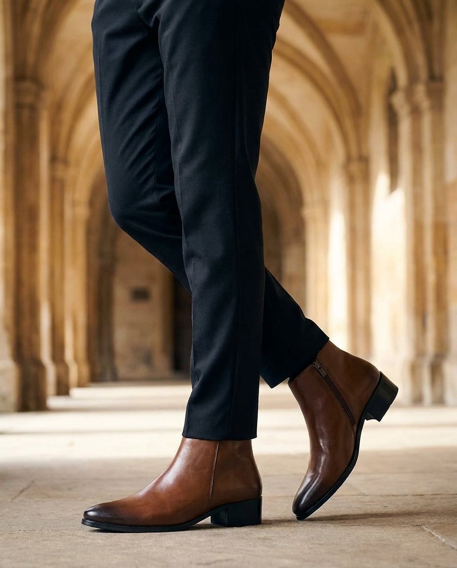 Polished Leather Boots with Side Zipper