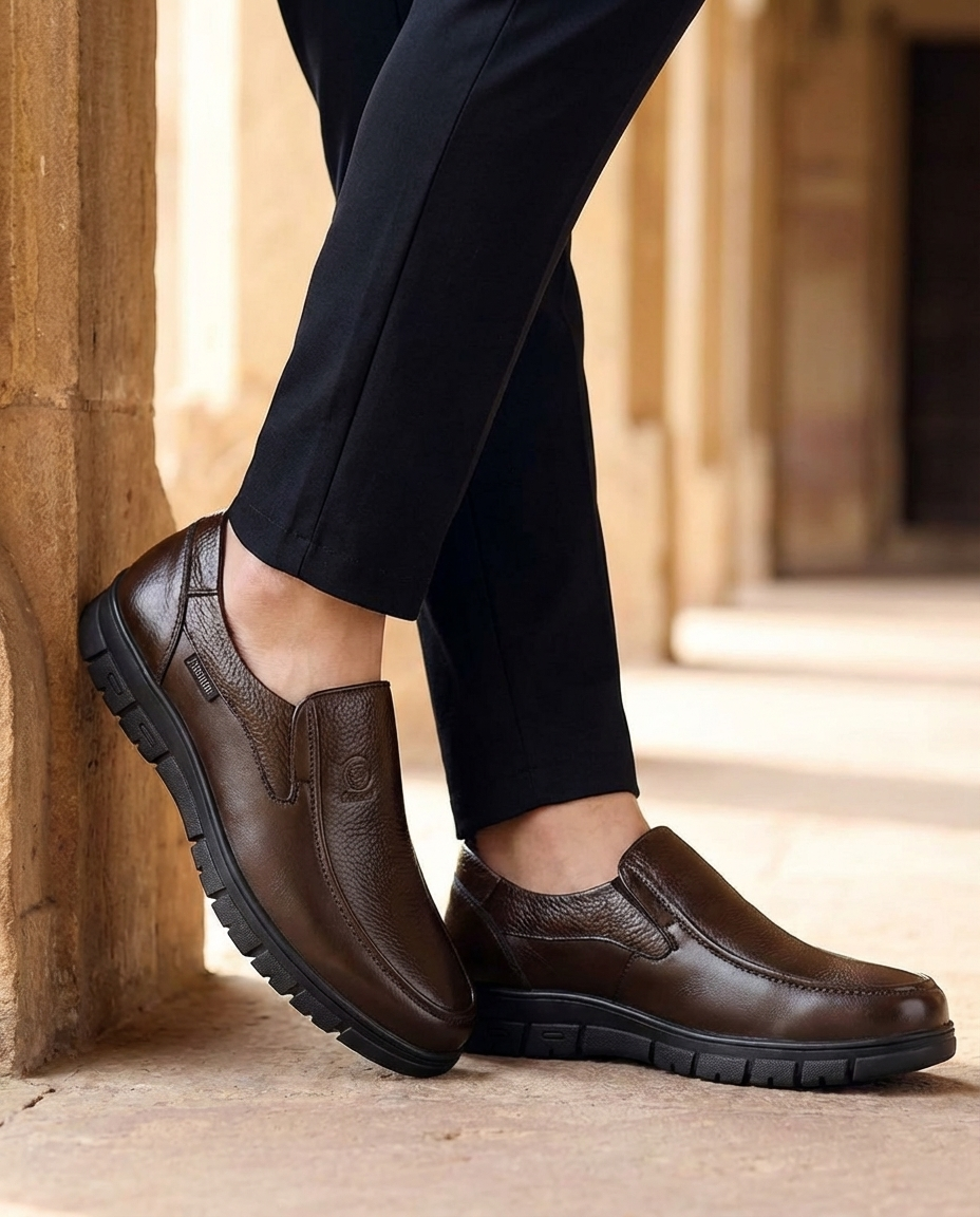 Leather Loafers with Moc-Toe Stitching and Lug Sole