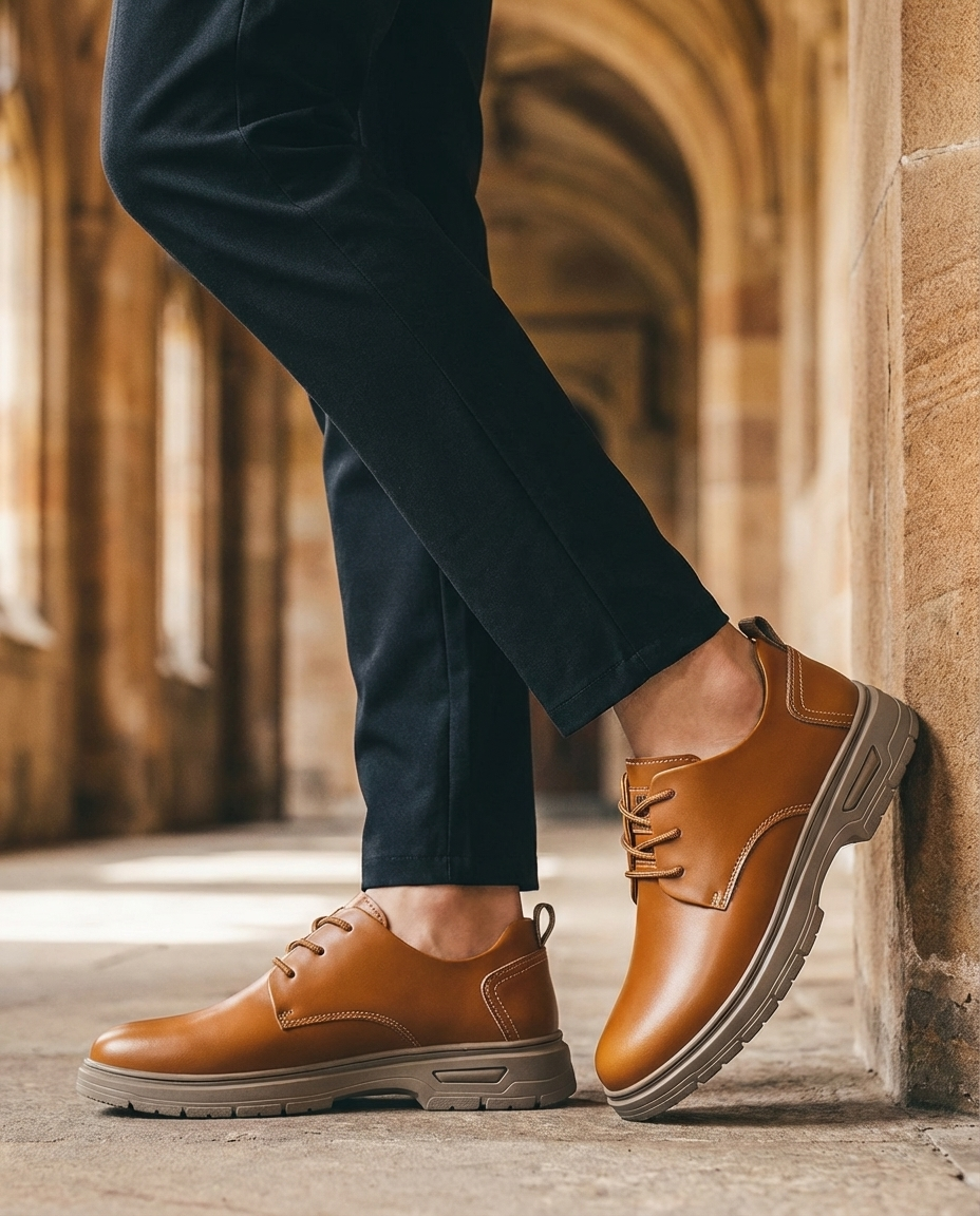 Full-Grain Leather Derby Shoes with Contrast Stitching