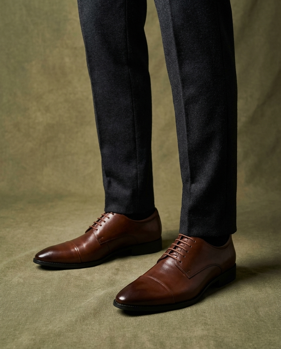 Full-Grain Leather Oxford Shoes with Cap-Toe Detail
