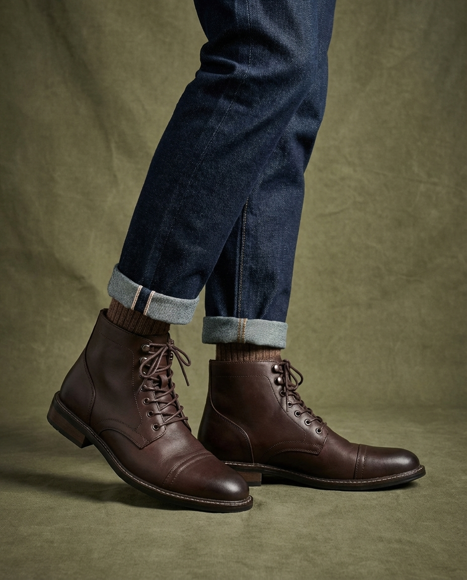 Leather Boots with Patina Finish