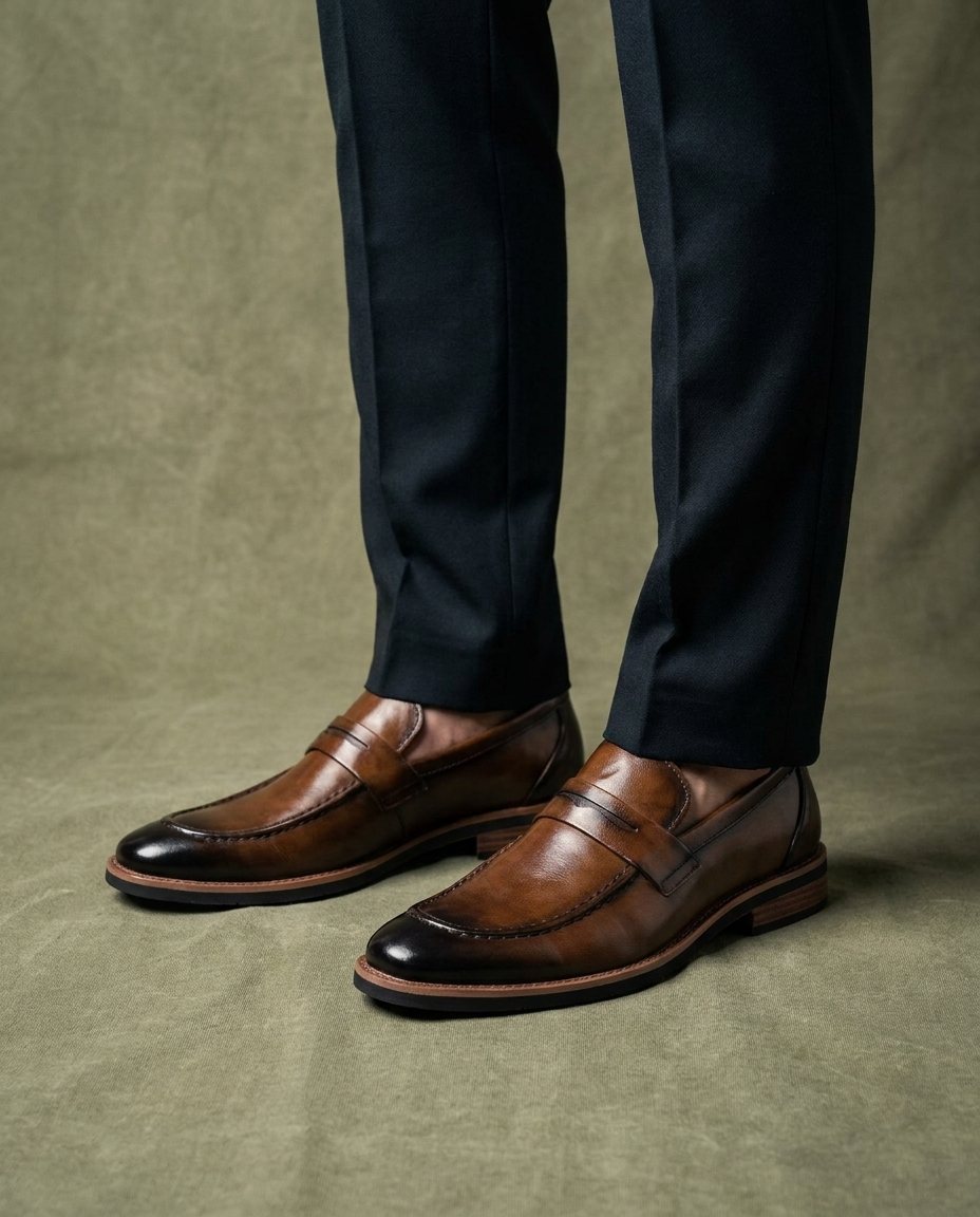 Burnished Full-Grain Leather Loafers with Cushioned Insole