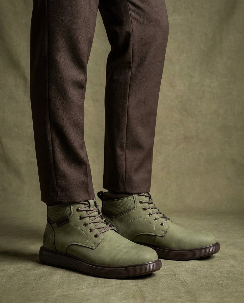 Nubuck Leather Boots with Perforated Upper