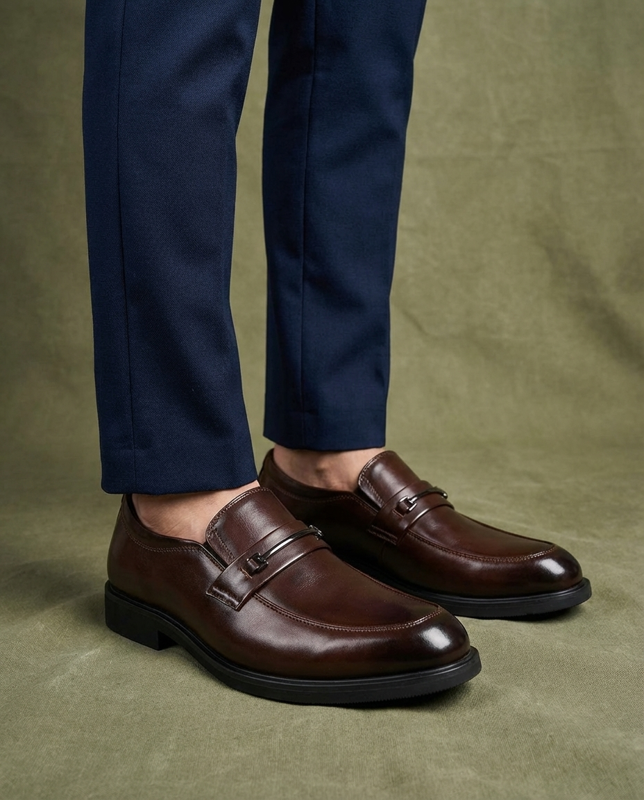 Polished Leather Loafers with Slip-Resistant Tread