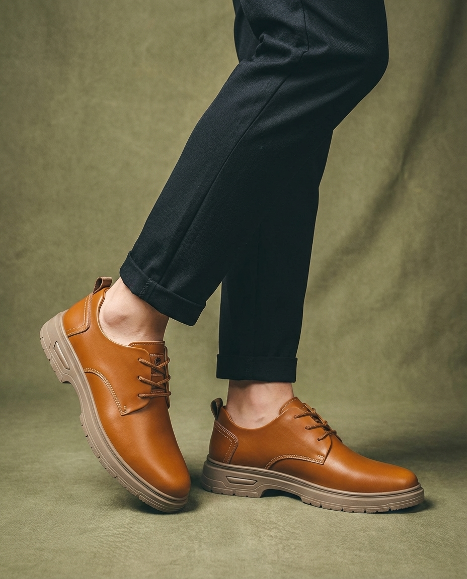 Full-Grain Leather Derby Shoes with Contrast Stitching