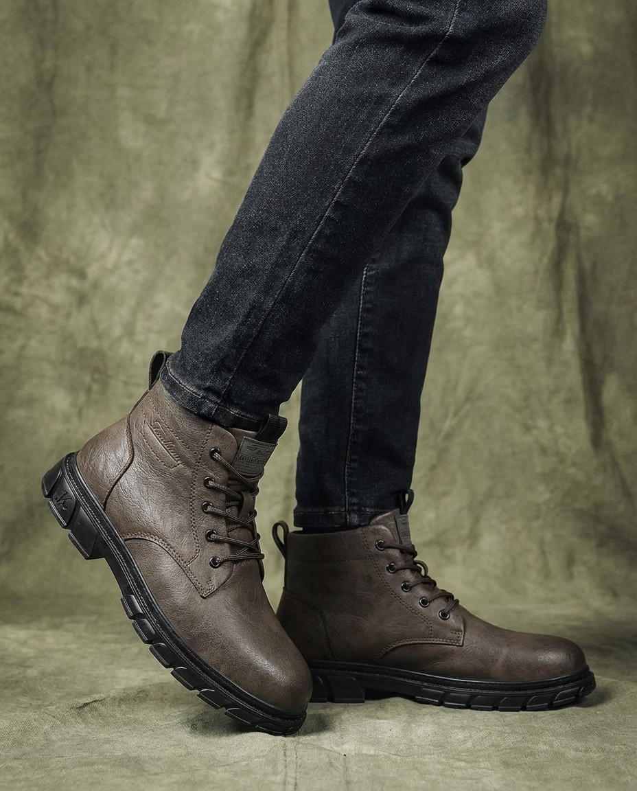 Full-Grain Leather Boots with Lace-Up Closure