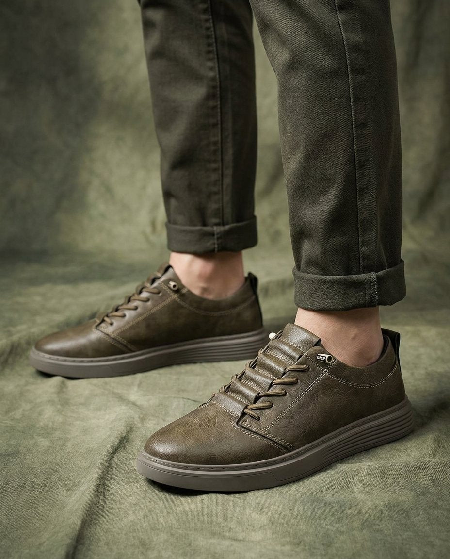 Distressed Leather Sneakers with Reinforced Stitching
