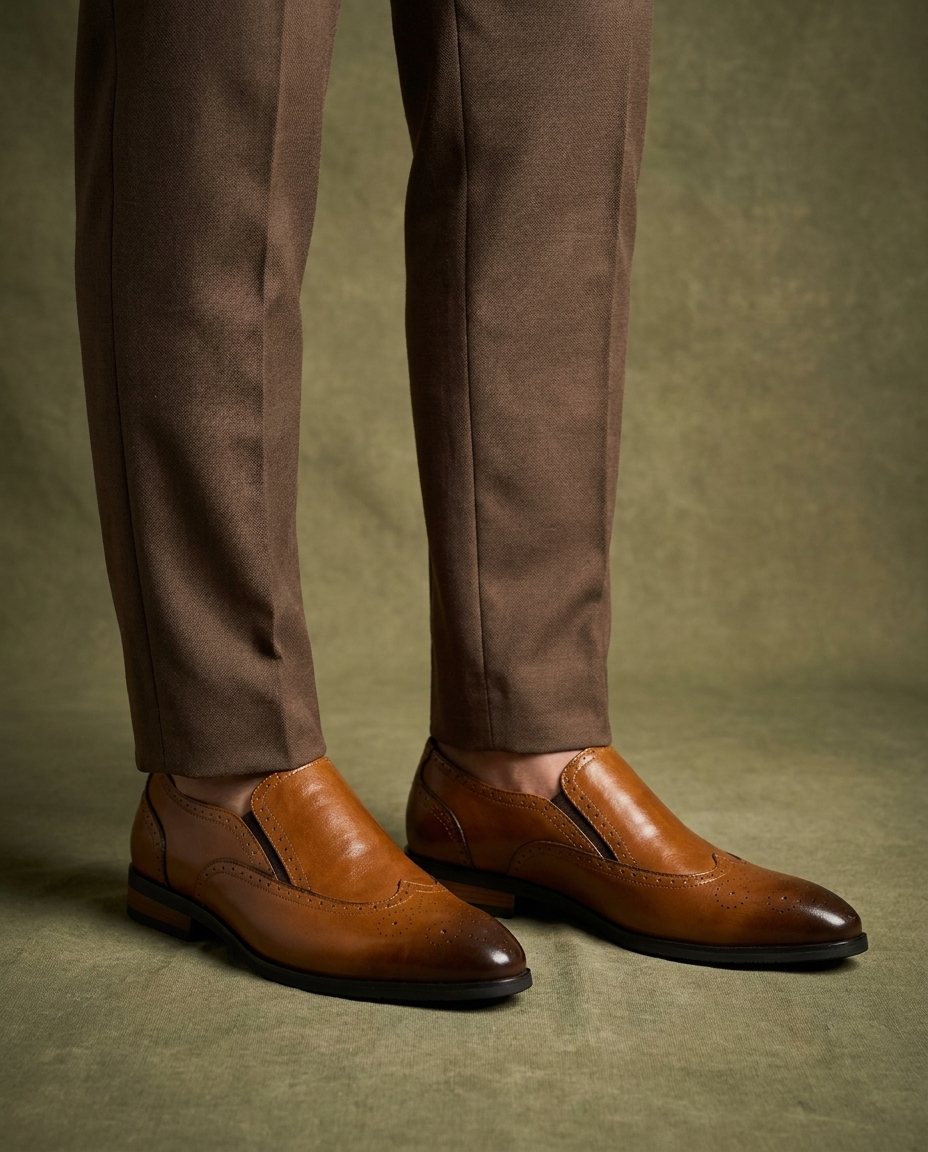 Polished Recycled Leather Brogue Shoes with Wingtip Detail