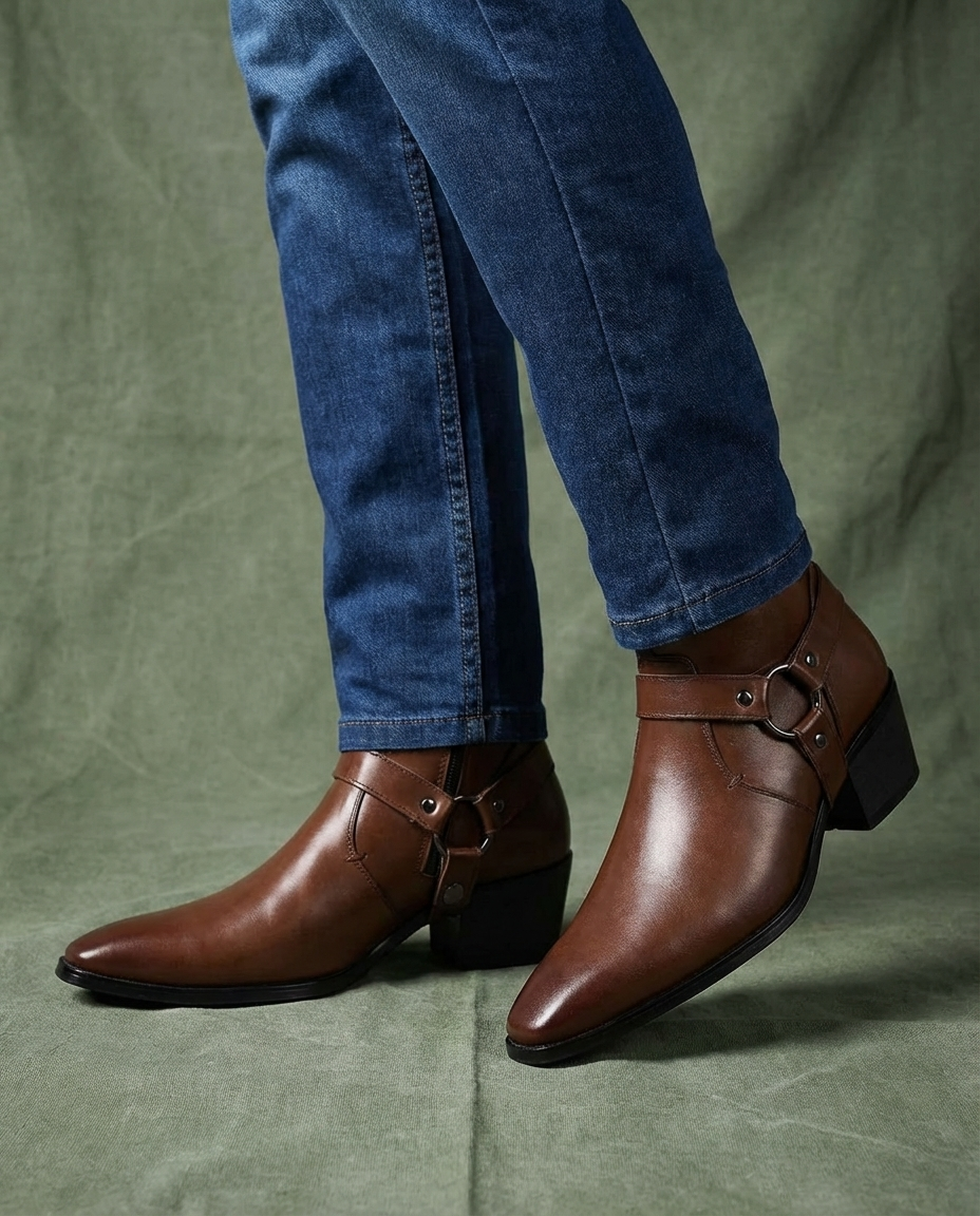 Polished Leather Ankle Boots with Reinforced Stitching