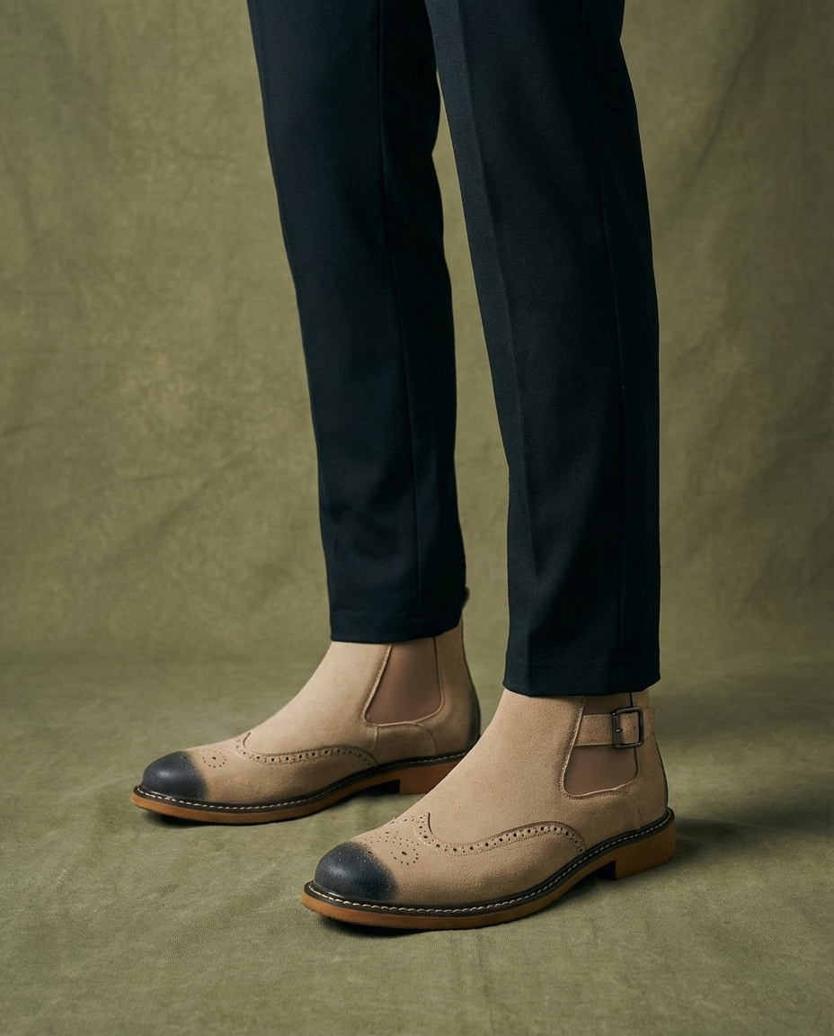 Polished Leather Chelsea Boots with Patina Finish