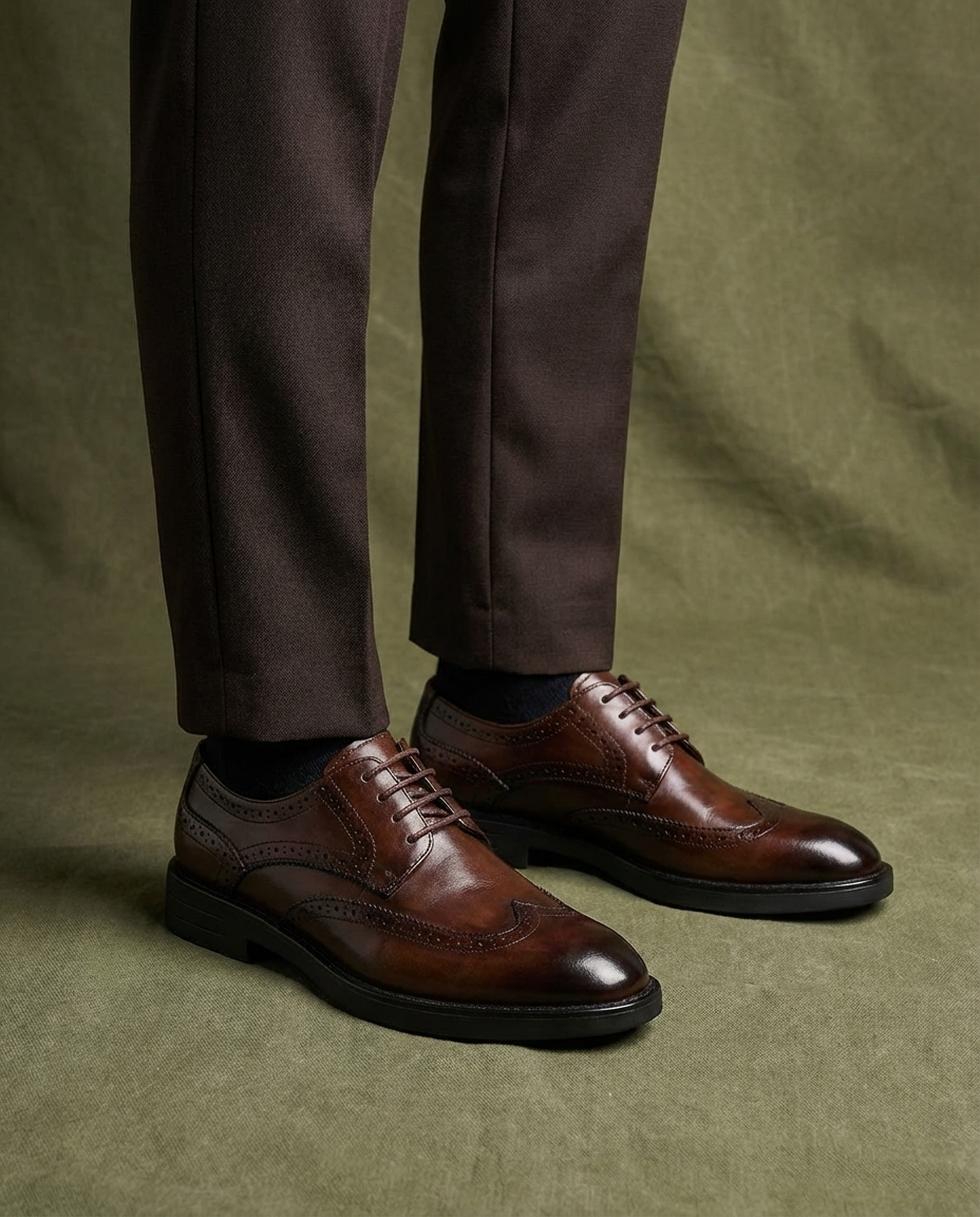 Full-Grain Leather Brogue Shoes with Wingtip Brogue Detail
