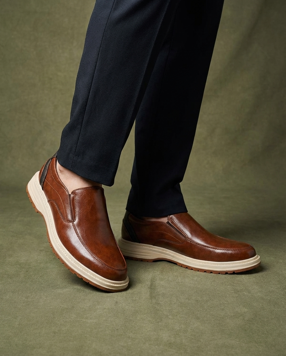 Polished Leather Loafers with Moc-Toe Stitching