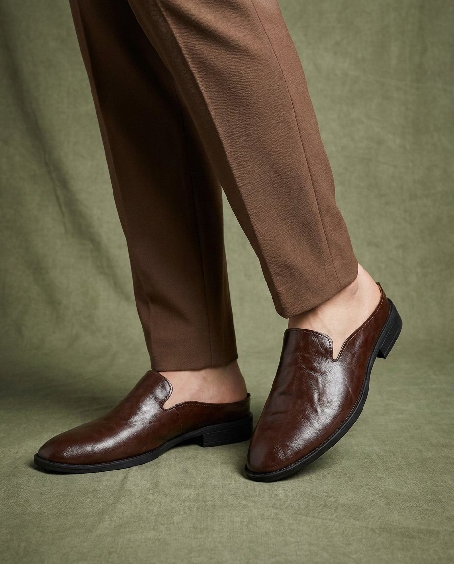 Cowhide Leather Mules with Patina Finish