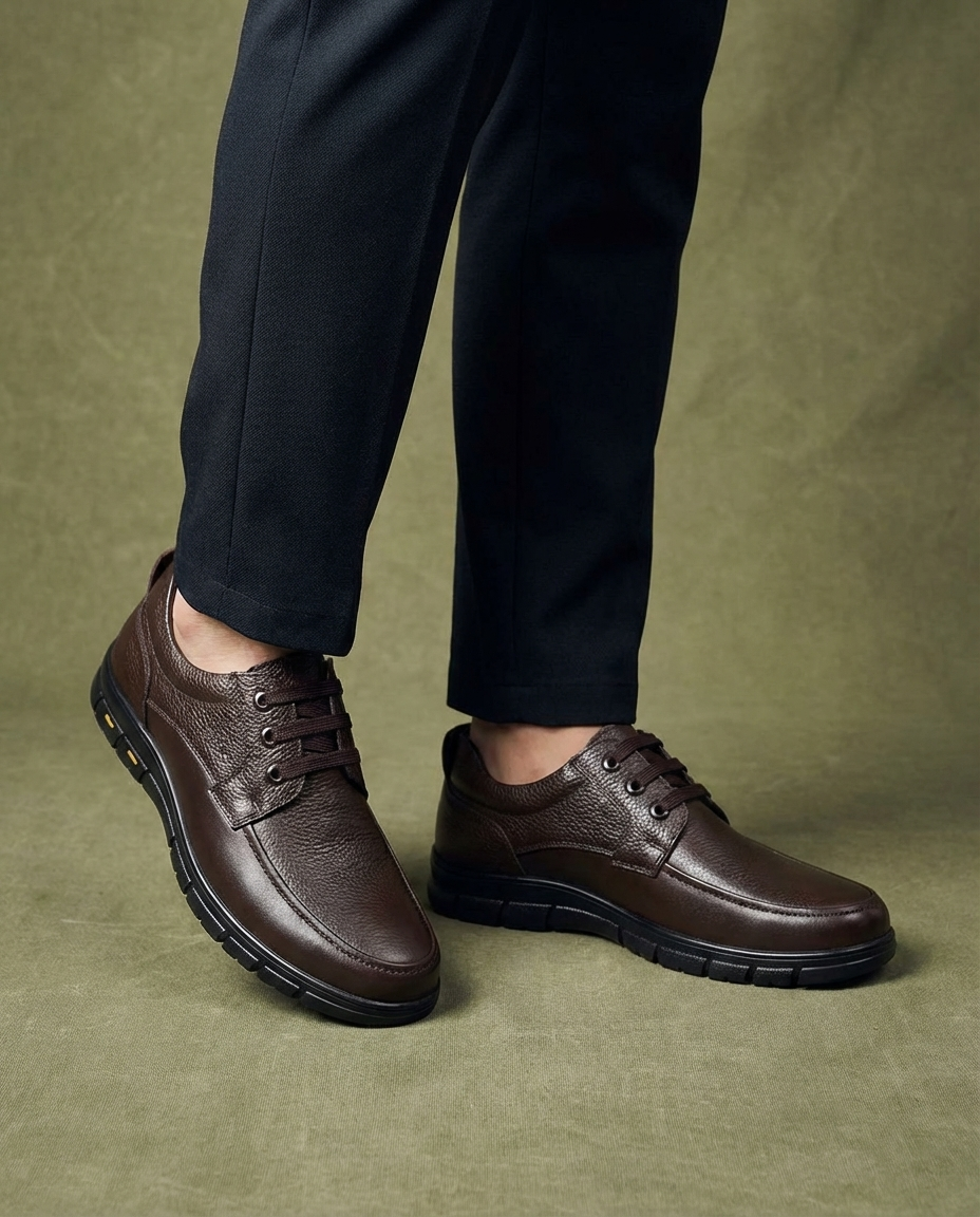Leather Moc-Toe Shoes with Moc-Toe Stitching