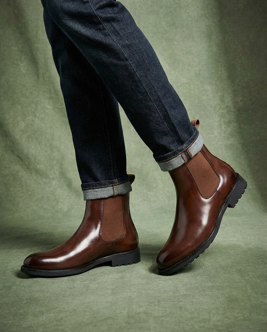 Polished Leather Chelsea Boots with Patina Finish