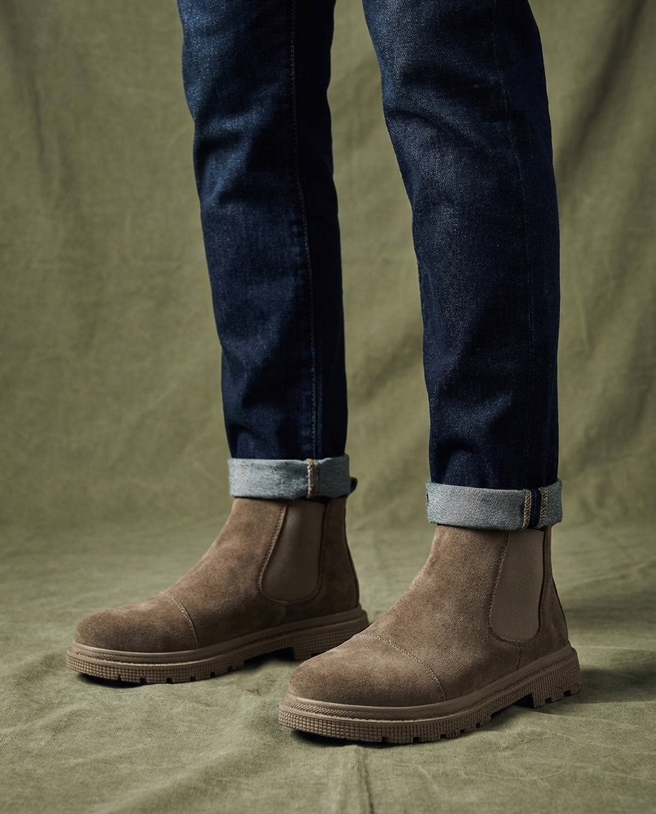Suede Leather Chelsea Boots with Lug Sole