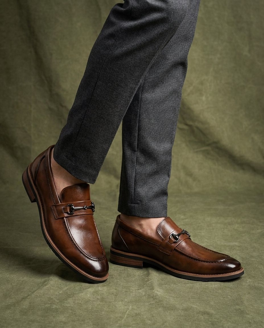 Polished Leather Loafers with Two-Tone Detail