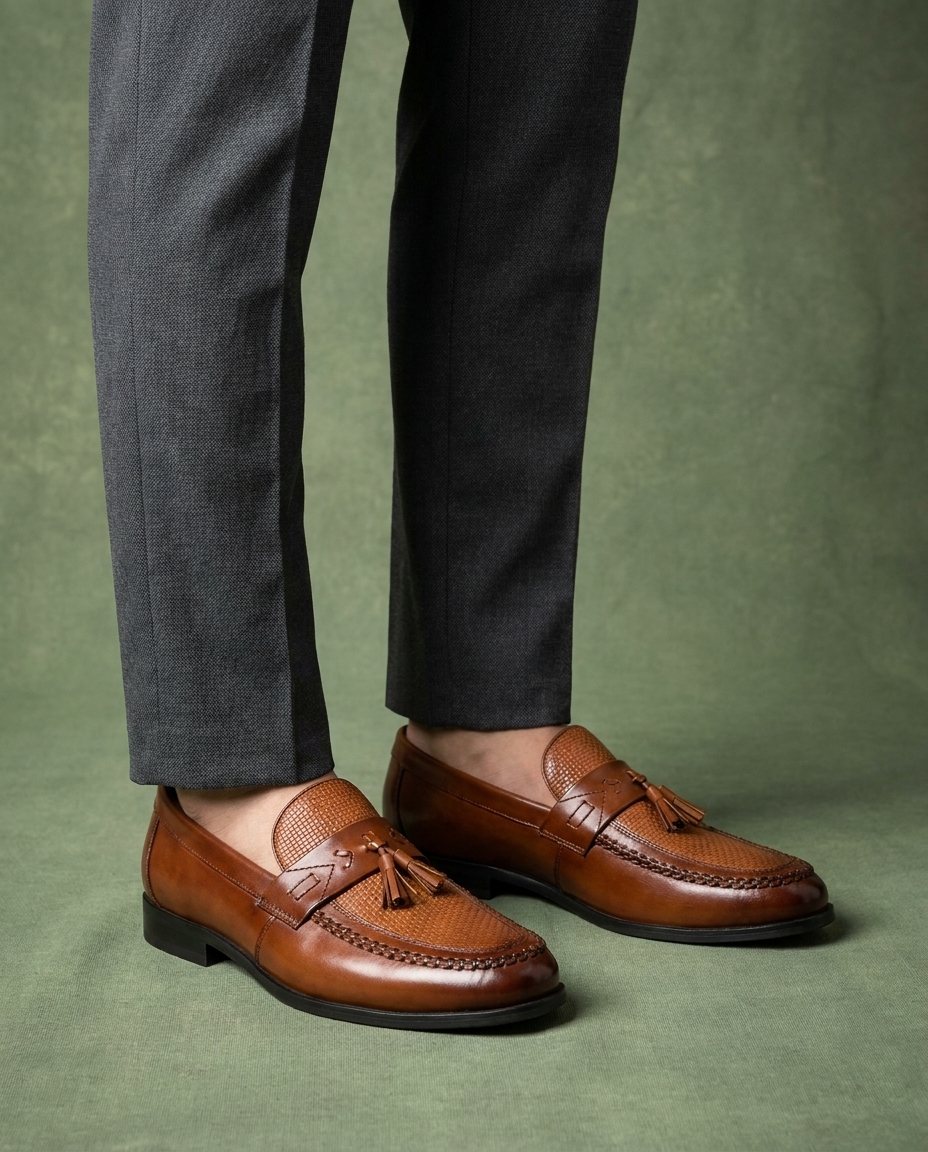 Polished Leather Loafers with Hand-Stitched Detail