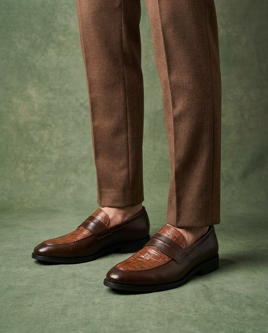 Leather Penny Loafers with Almond Toe