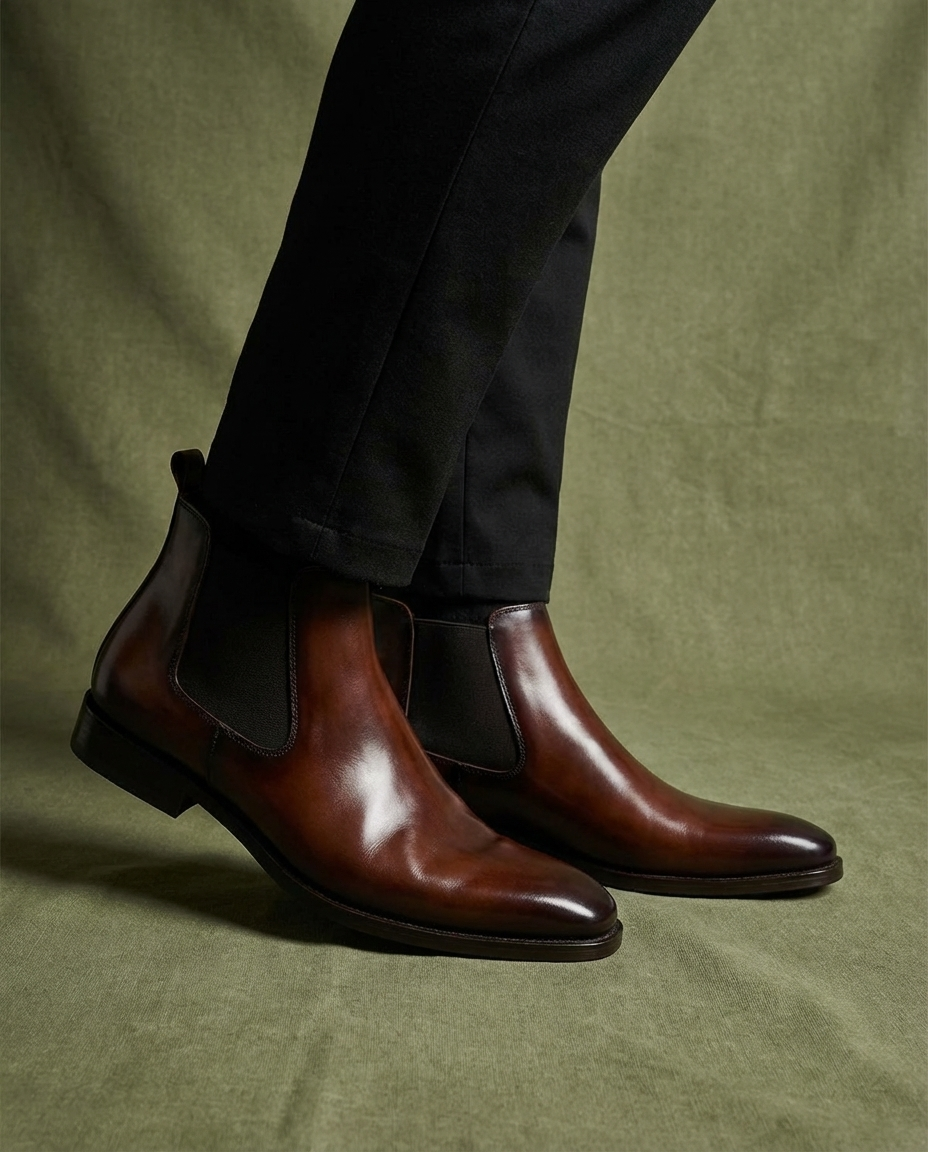 Burnished Leather Boots with Almond Toe