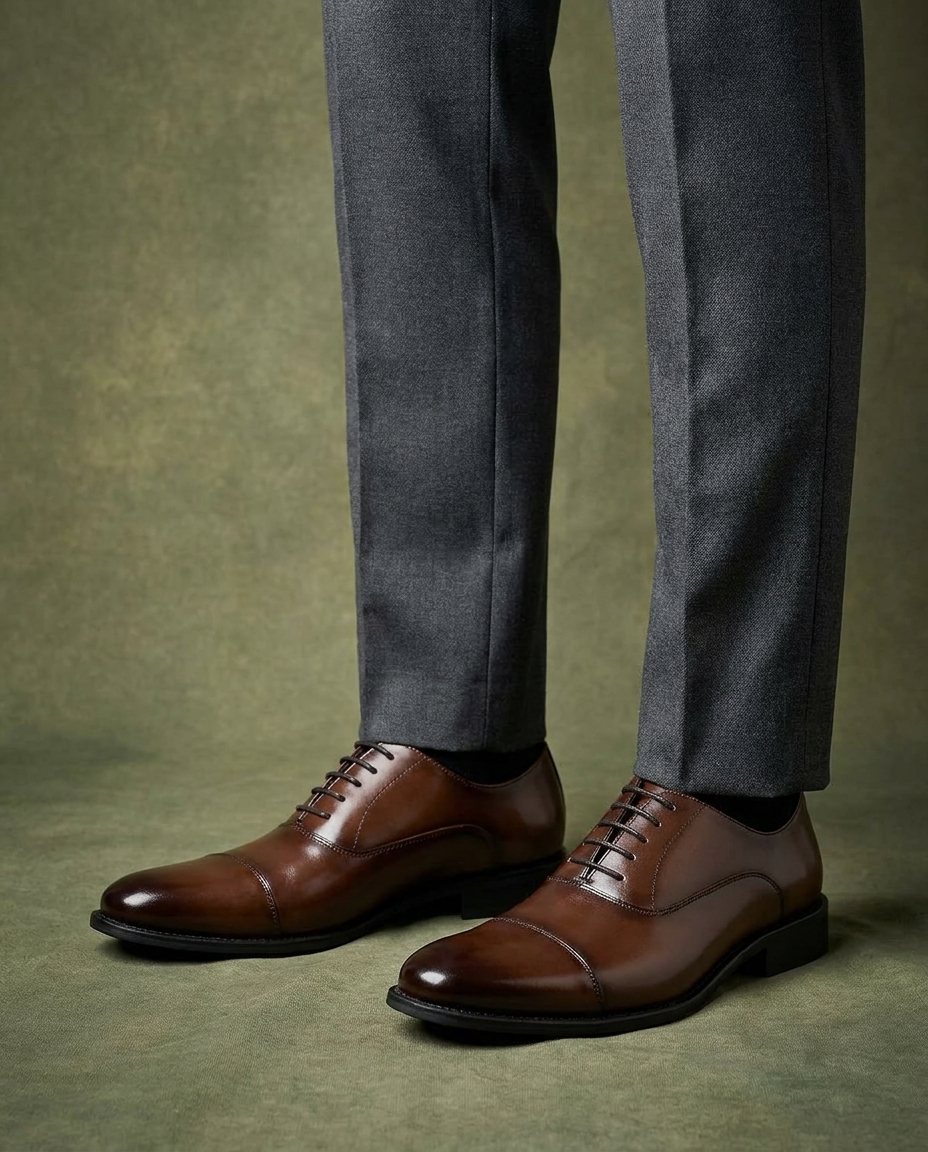 Polished Leather Oxford Shoes with Cap-Toe Detail