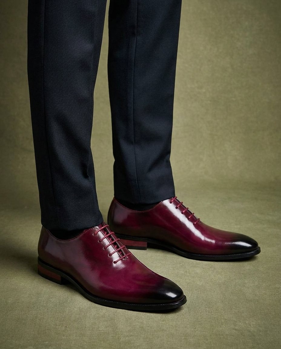 Burnished Leather Oxford Shoes with Lace-Up Closure