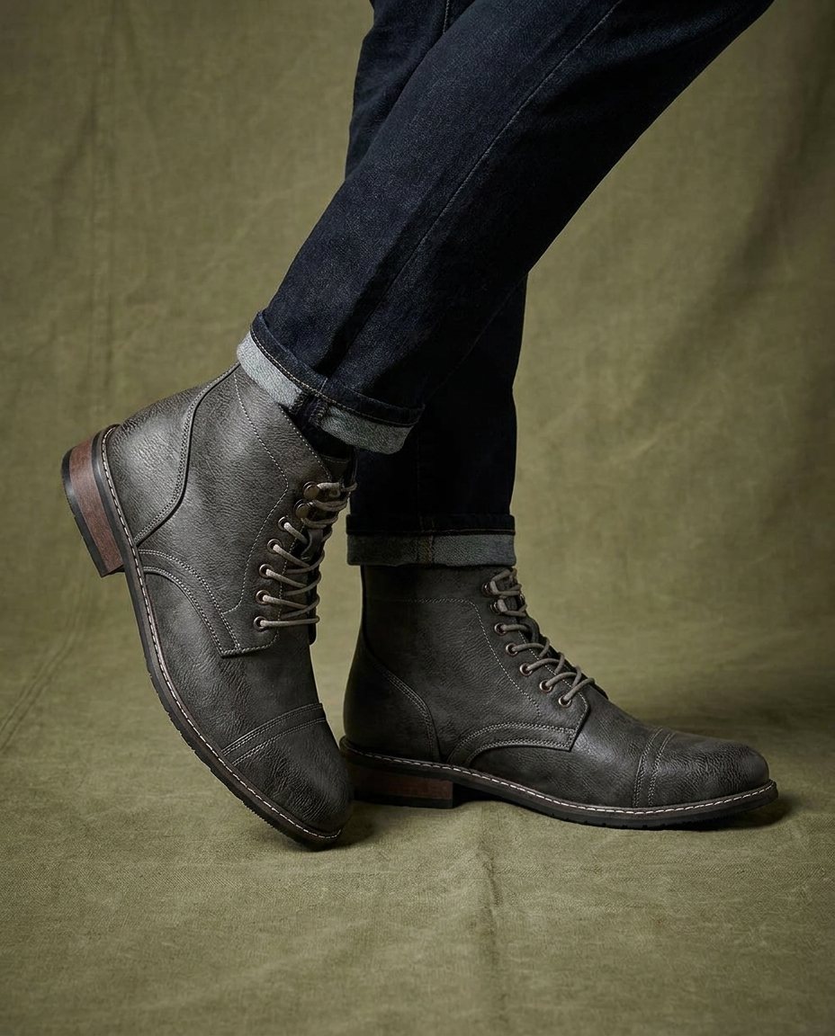 Full-Grain Leather Boots with Contrast Stitching
