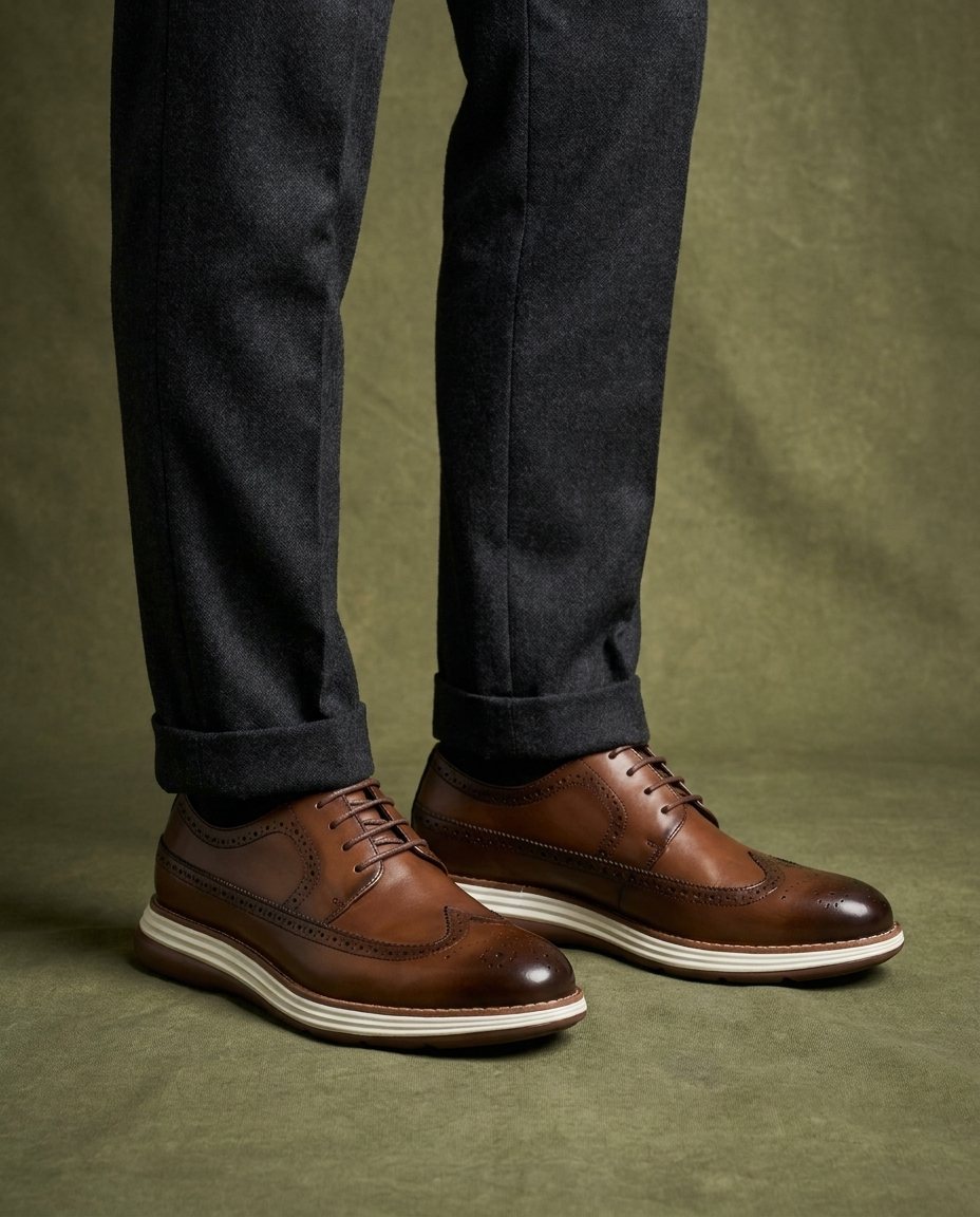 Full-Grain Leather Oxford Shoes with Wingtip Brogue Detail