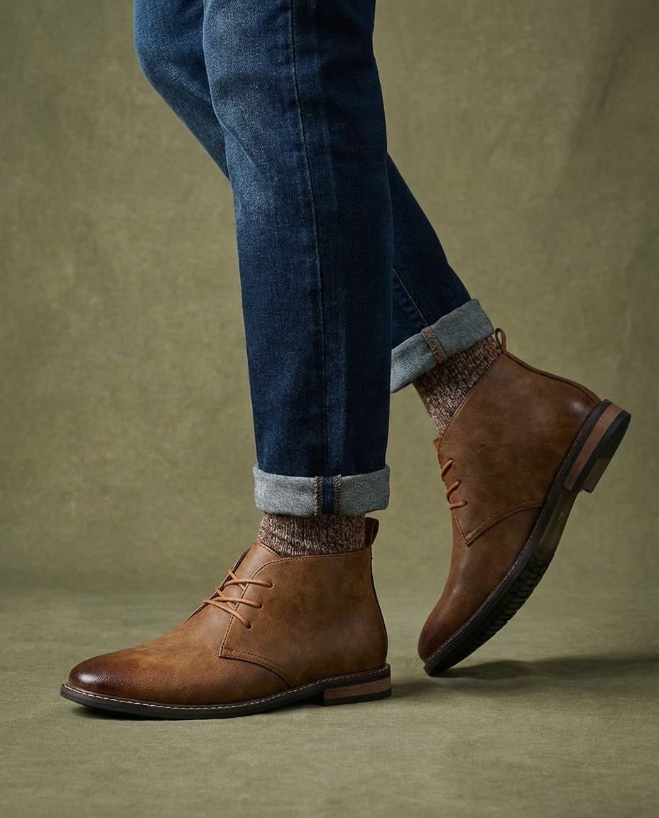Full-Grain Leather Chukka Boots with Rubber Sole